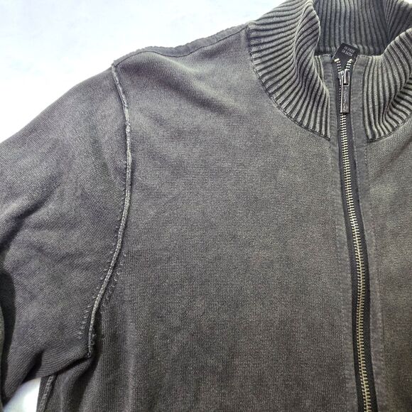 Kenneth Cole Mens Full-Zip Sweater SZ M Pockets, slight distress  Dark Gray - Picture 3 of 5